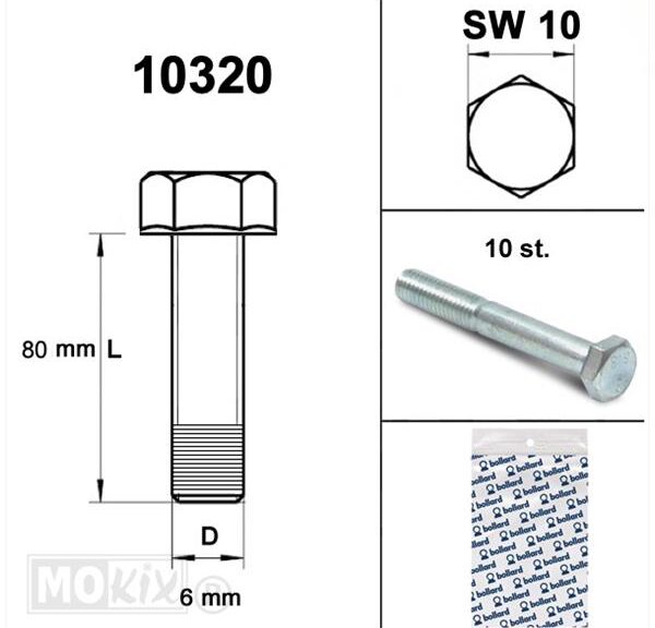 Bout M 6x 80 Elvz 8.8 10stuks - Bollard
