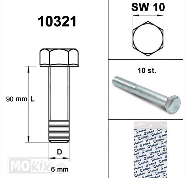 Bout M 6x 90 Elvz 8.8 10stuks - Bollard