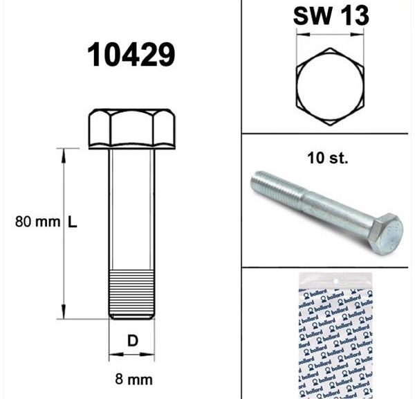 Bout M 8x 80 Elvz 8.8 10stuks - Bollard