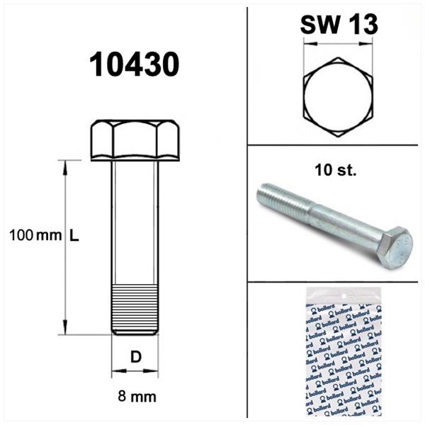 Bout M 8x100 Elvz 8.8 (10) - Bollard