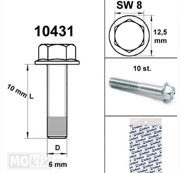 Flange Krumtaphusbolte SW 8 M6x 10 Blank (10) - Pullert