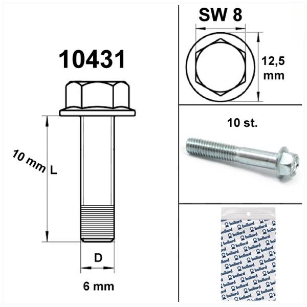 Flens Carter Bouten SW 8 M6x 10 Blank (10) - Bollard