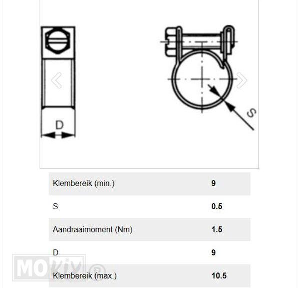 Slangklem  9mm  9-10.5mm Elvz (10) - Bollard
