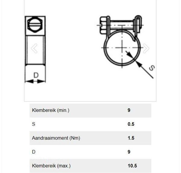 Slangklem 9mm 9-10.5mm Elvz (10) - Bollard