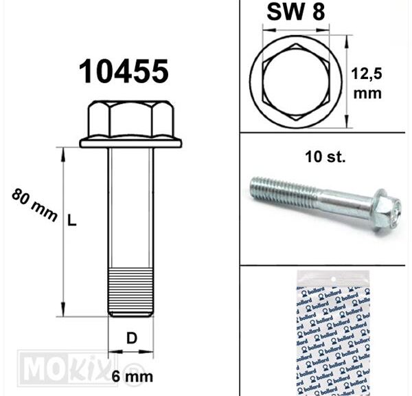 Flange Crankcase Bolts SW 8 M6x 80 Blank (10) - Bollard