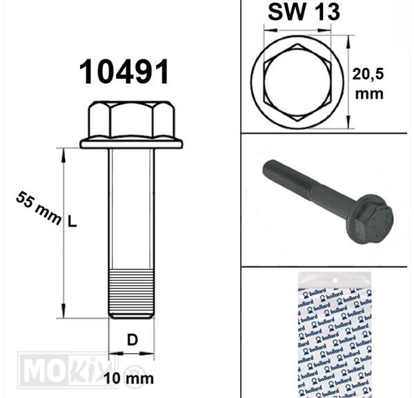 Flens Bout M10x1.25x55 Zwart (1) - Bollard