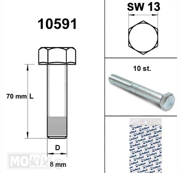 Bout M 8x 70 Elvz 8.8 10stuks - Bollard