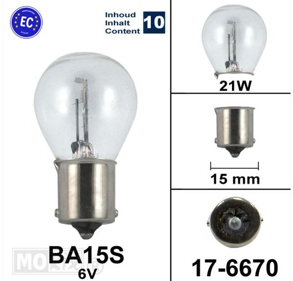 Lamp BA15S  6V 21W Flosser CE (10)