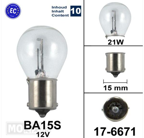 Lamp BA15S 12V 21W Flosser CE Keur (10)