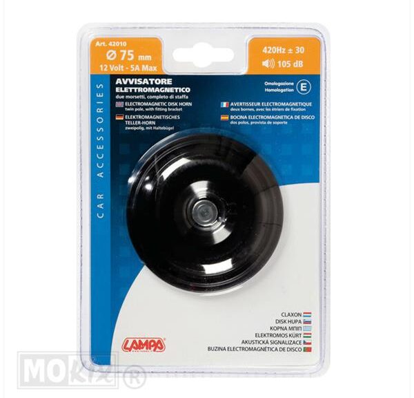 Claxon 12V Motor (DC) 75mm 105db CE Zwart Lampa