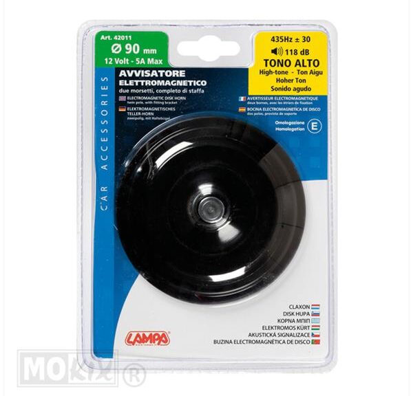 Claxon 12V Motor (DC) 90mm 118db CE Zwart Lampa