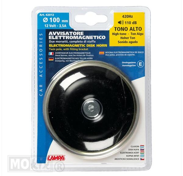 Claxon 12V Motor (DC) 100mm 110db CE Zwart Lampa