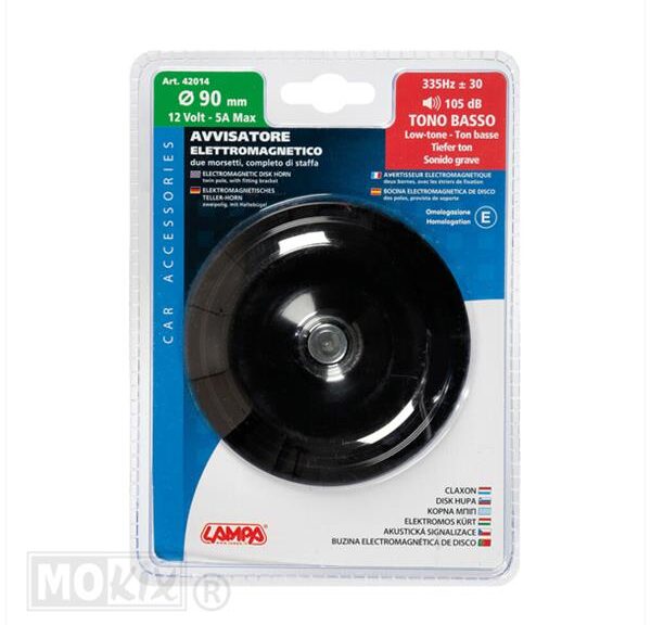Claxon 12V Motor (DC) 90mm 105db CE Zwart Lampa