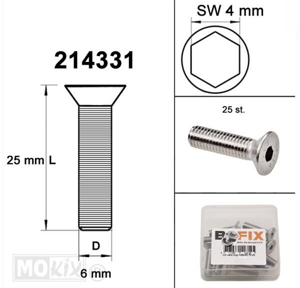 Verzonken Bout Inbus M6x25 RVS (25)