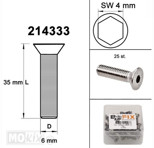 Verzonken Bout Inbus M6x35 RVS (25)