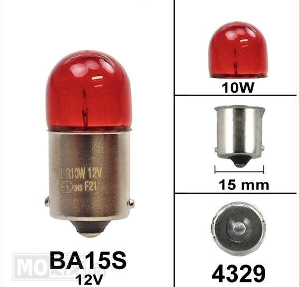 Lamp BA15S 12V 10W Rood (1)