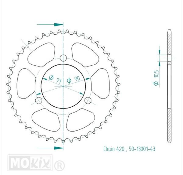 Piñón trasero Honda MT/MB (420) 70 mm 3g 43t - Esjot