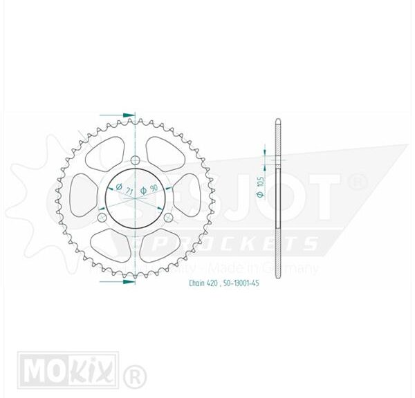 Piñón trasero Honda MT/MB (420) 70 mm 3g 45t - Esjot