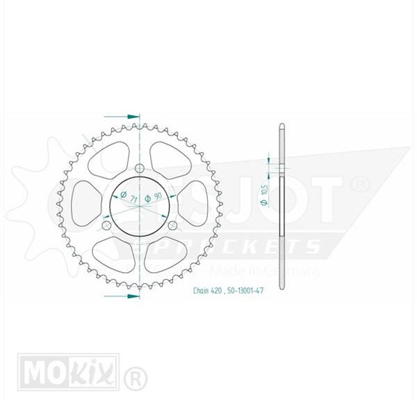 Piñón trasero Honda MT/MB (420) 70 mm 3g 47t - Esjot