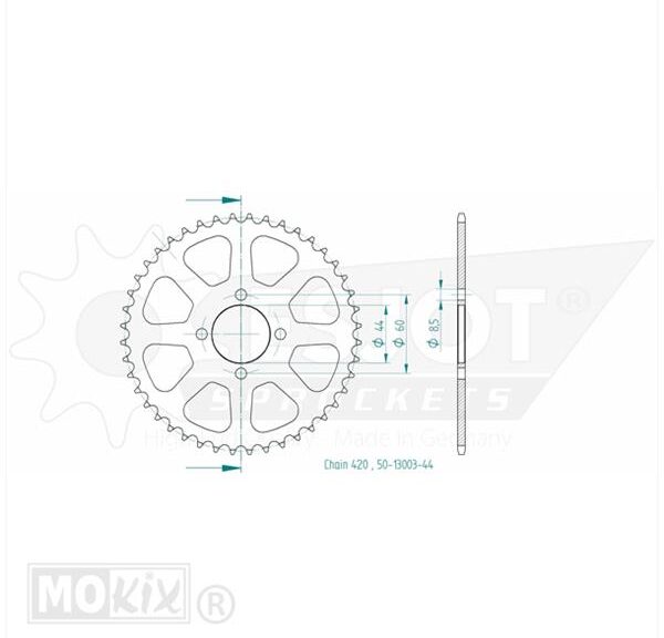 Achtertandwiel Yamaha Klein GAT 44mm 4gats 44t - Esjot