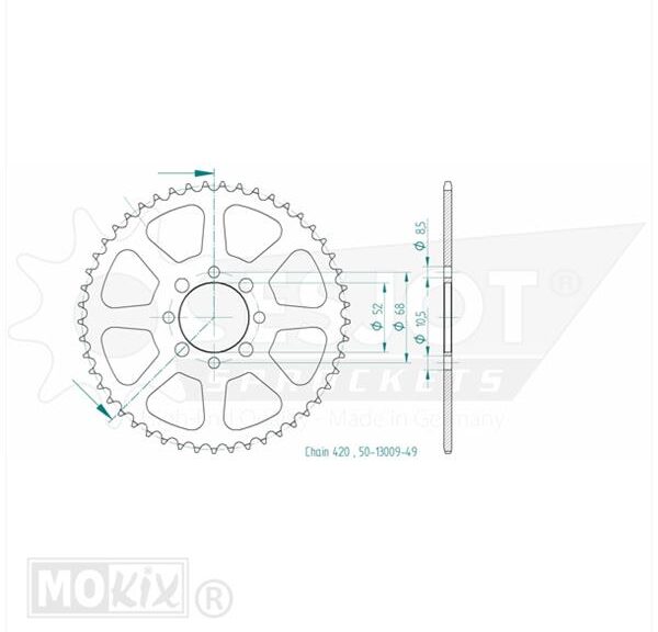 Achtertandwiel SUZ TSX/Kawas AR50(420)52mm 8g 49t - Esjot