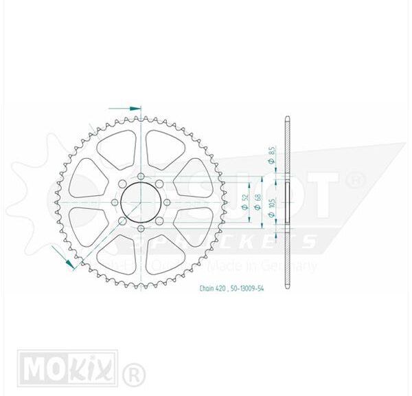 Achtertandwiel SUZ TSX/Kawas AR50(420)52mm 8g 54t - Esjot