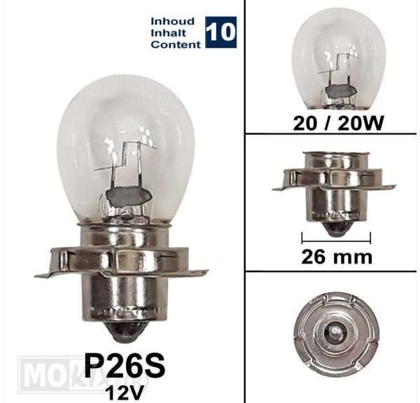 Lamp P26S 12V 20W (10) - Bosma