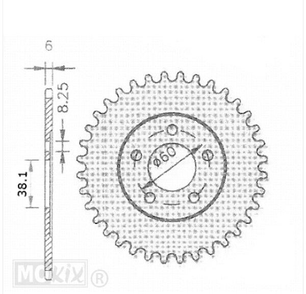 Achtertandwiel Rieju RS1 38.1mm 5gats 36tands IGM