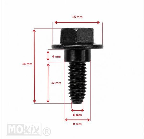 Borst Bout M6x15 (8x4) Zwart (1) ORG - Peugeot