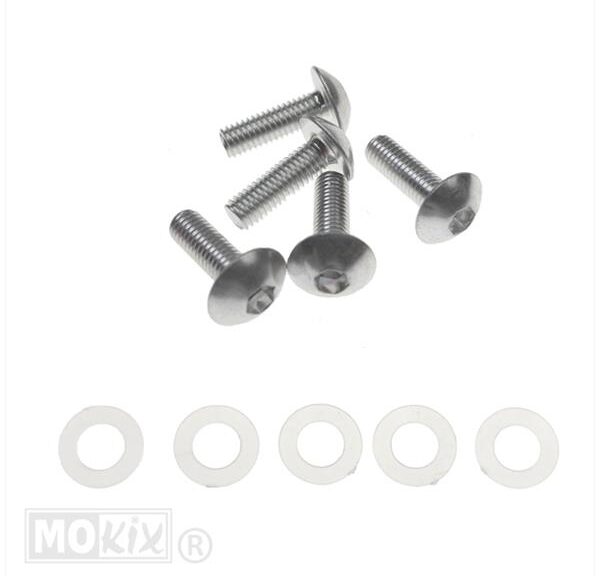 Schroefset M5x16 Hexagon + Nylon Chroom (5) - Bollard