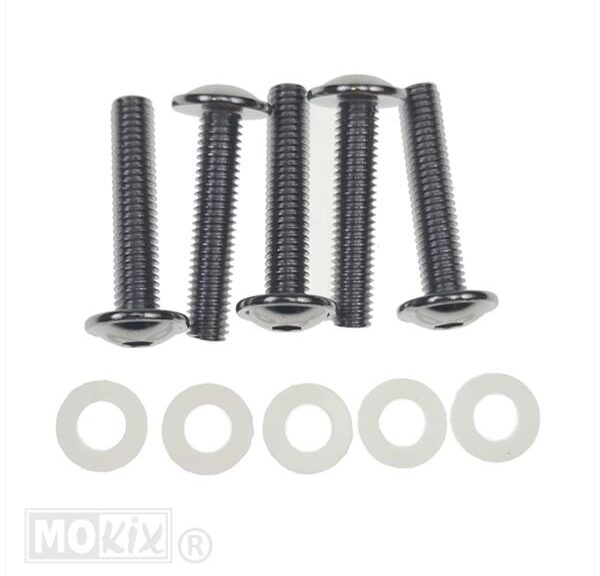 Schroefset M5x25 Hexagon + Nylon Chroom (5)