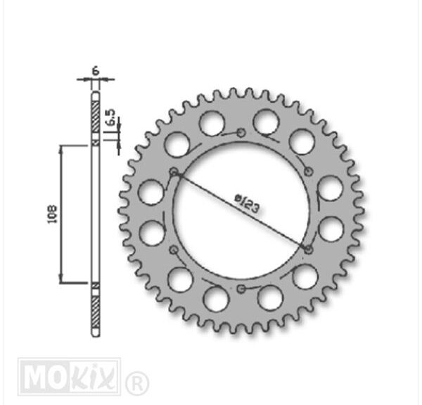 Achtertandwiel MH RX/Derbi GPR04 108mm 6g 46t IGM"
