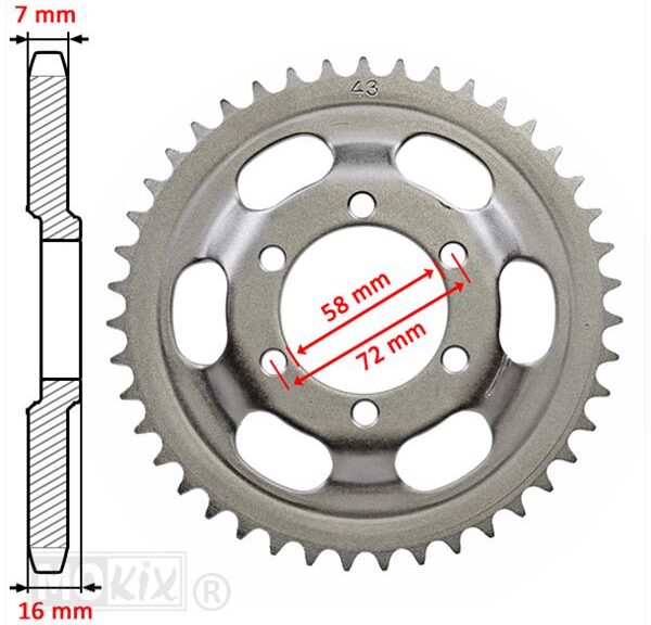 Achtertandwiel Zundapp KS/50 58mm 6gats 43tands - IGM