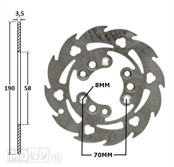 Remschijf UNI 9gaats Wave 190x58x3.5 Inox - IGM
