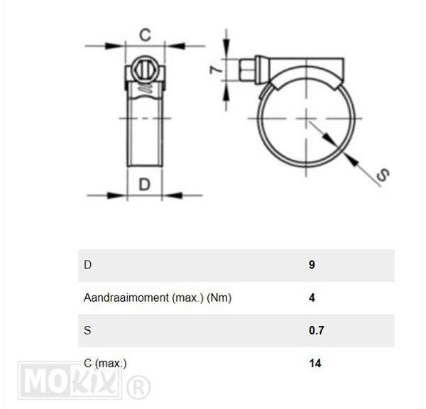 Slangklem  9mm RVS 25x40mm Per Stuk Bollard
