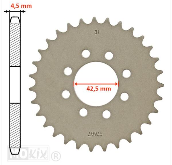 Achtertandwiel Tomos A35/A3 UNI 42.5mm 8 Gats 31t - IGM
