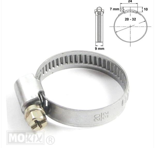 Slangklem  9mm RVS 20x32mm Per Stuk