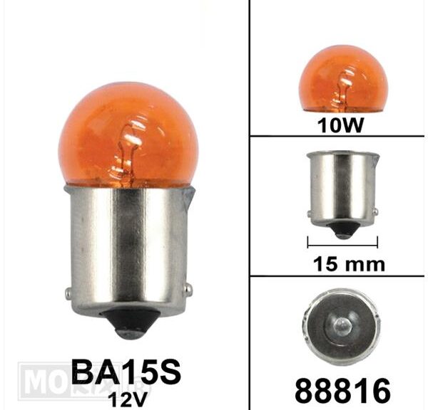 Lamp BA15S 12V 10W Amber Glas (1)