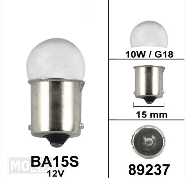 Lamp BA15S 12V 10W G18 Zilver (1) - Bollard