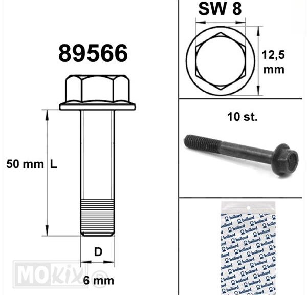 Flens Carter Bouten SW 8 M6x50  Zwart  10st - Bollard