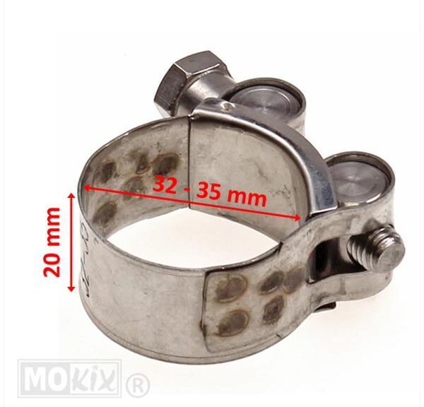 Uitlaatklem Bocht 32-35mm (20mm) M8 RVS - Silex