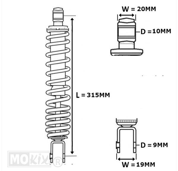 Schokbreker China 4T GY6 315mm Zwart - MKX