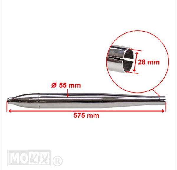 Uitlaat Universeel 55mm/28mm 575mm Sigaar Silex