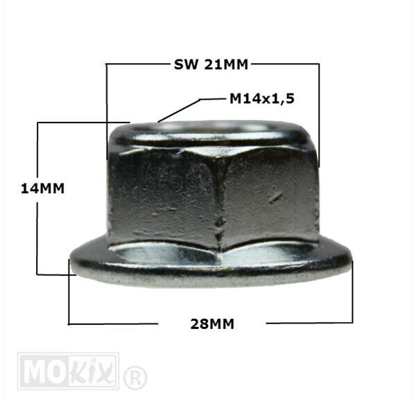 Achteras-Moer 14mm Kraag Scooter (1) - Bollard