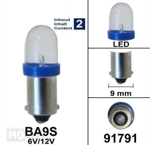 Lamp BA9S  6V/12V LED Blauw Bollard (2)