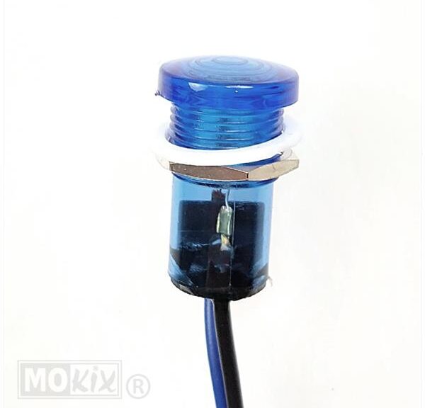 Controle Lamp MET Snoer  18mm 12V  Blauw