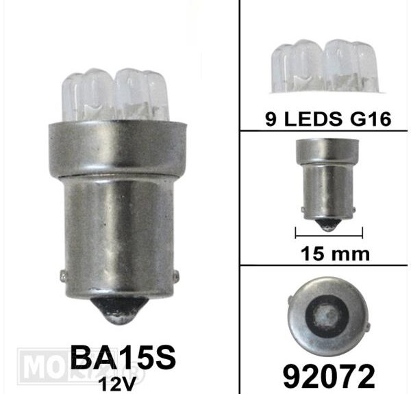 Lamp BA15S 12V 9 Leds G16 Oranje (1) - Bollard
