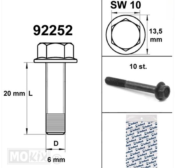 Flens Frame Bouten SW10 M6x20  Zwart  10st - Bollard