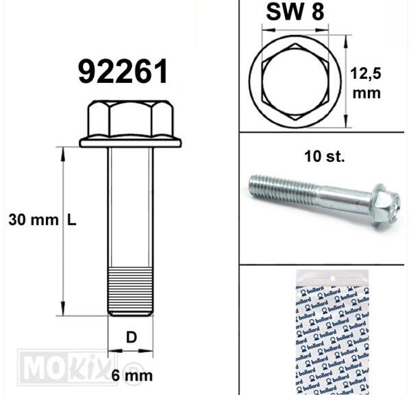 Flens Carter Bouten SW 8 M6x 30  Blank  10st - Bollard
