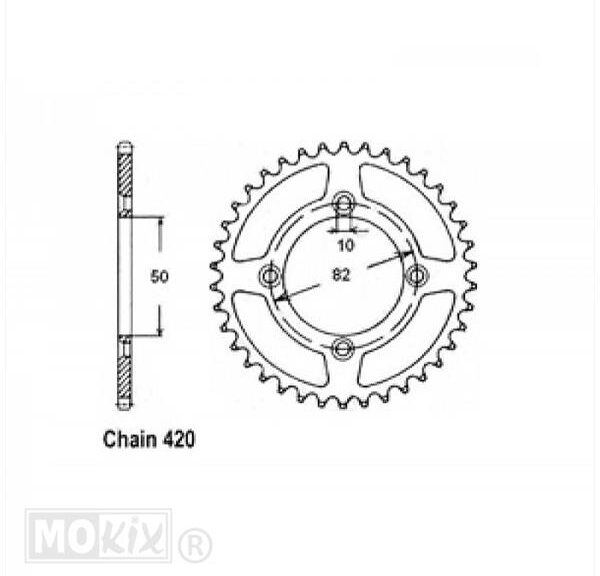 Achtertandwiel Skyteam 50mm 4gats 40 Tands - IGM